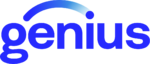 Blue “genius” logo with a curved arc above the word