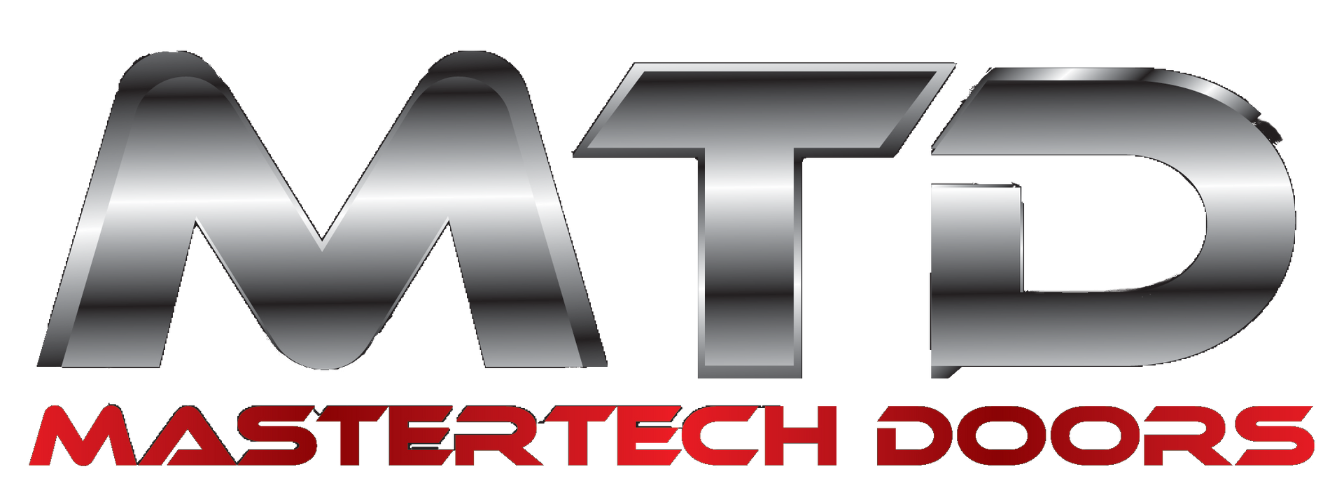 The logo for mtd mastertech doors is silver and red.