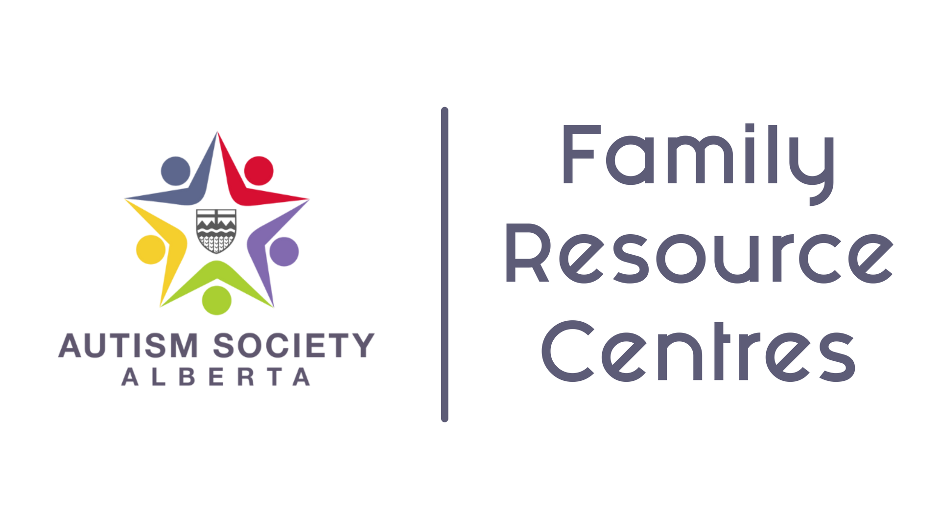 Autism Society Alberta Family Resource Centres logo with colorful star figures and purple text