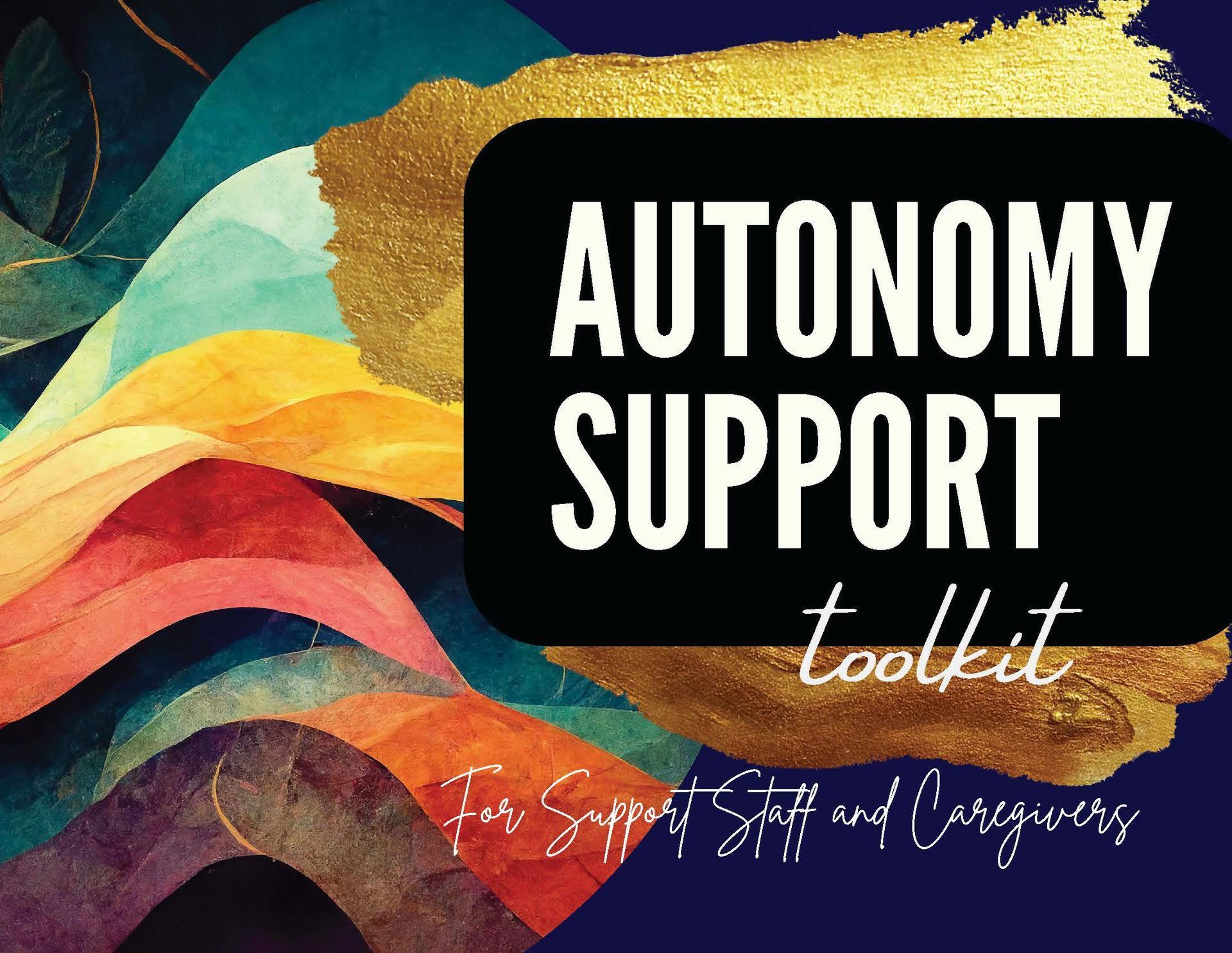 Autonomy Support toolkit cover with colorful abstract waves and black title panel