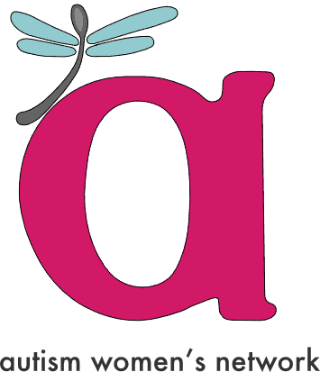 Autism Women’s Network logo with pink lowercase a and blue dragonfly
