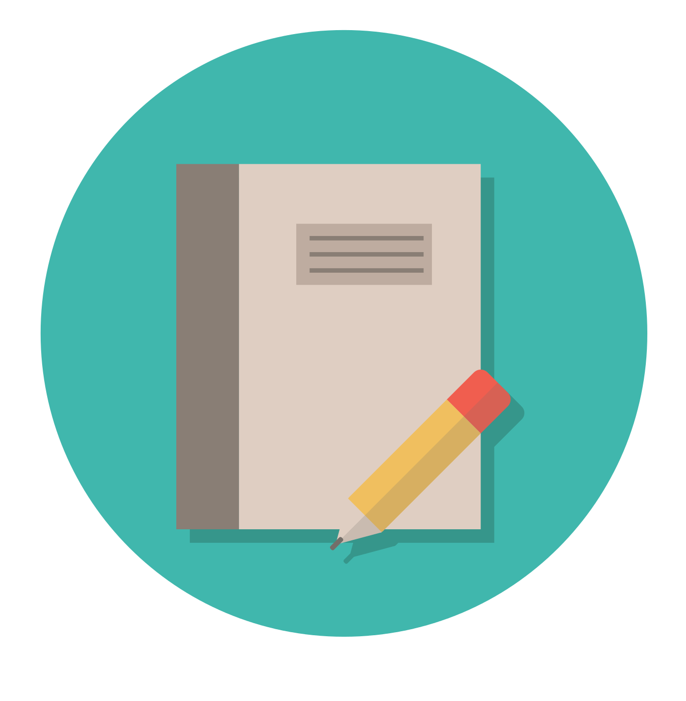 An icon of a notebook and a pencil in a circle.