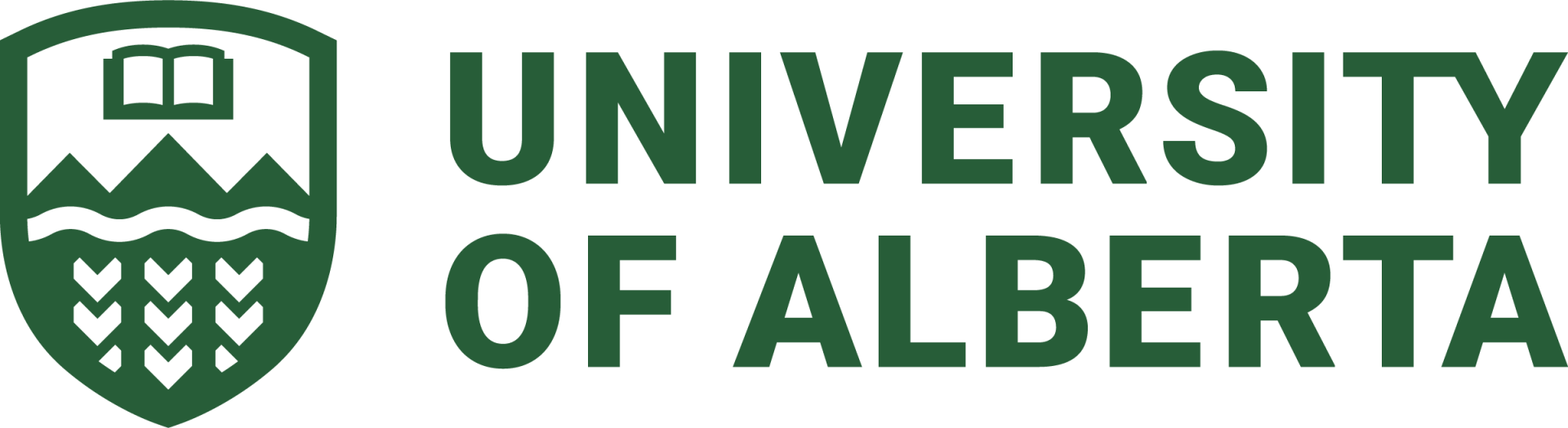 The logo for the university of alberta is green and white