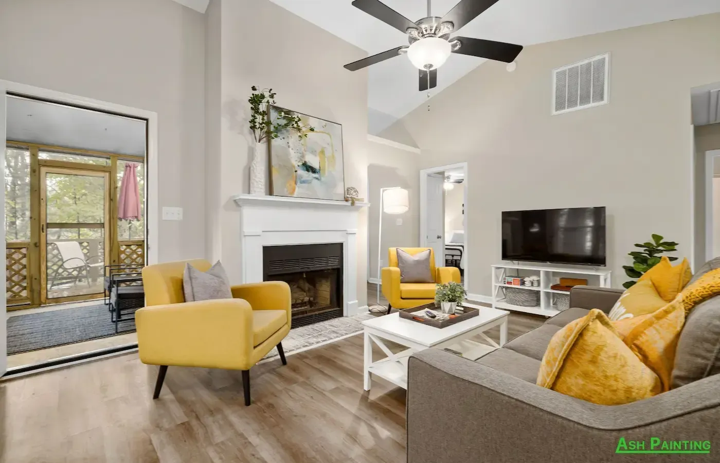 We improved the living room's look with light paint shades.