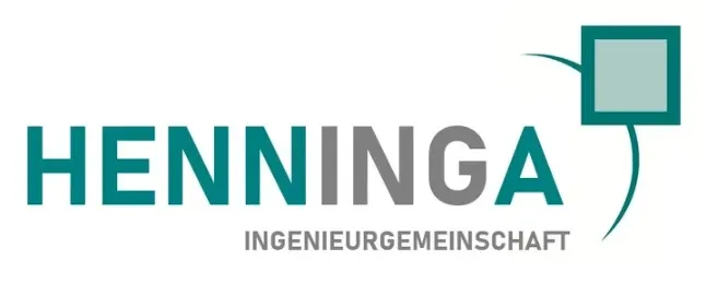 Ein Logo für die Henninga Ingenieurgemeinschaft mit einem Quadrat in der Mitte
