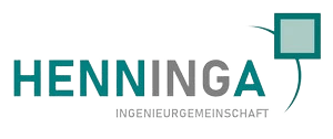 Ein Logo für die Henninga Ingenieurgemeinschaft mit einem Quadrat in der Mitte