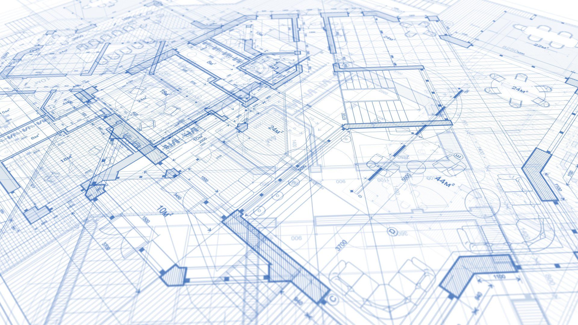 Ein Bauplan eines Hauses auf weißem Hintergrund.