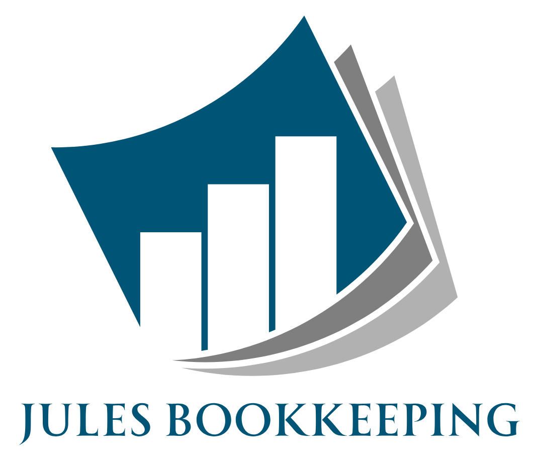 A blue and gray logo for jules bookkeeping
