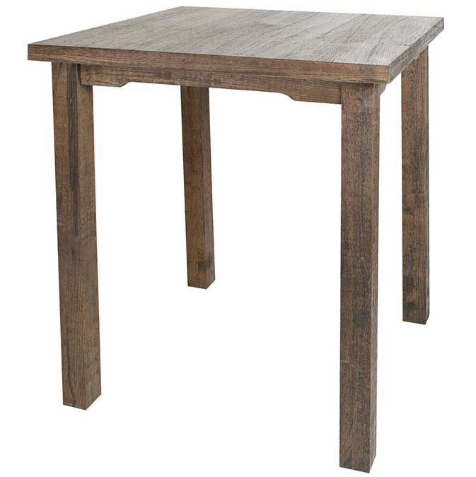 Rustic wooden table with four legs on a white background
