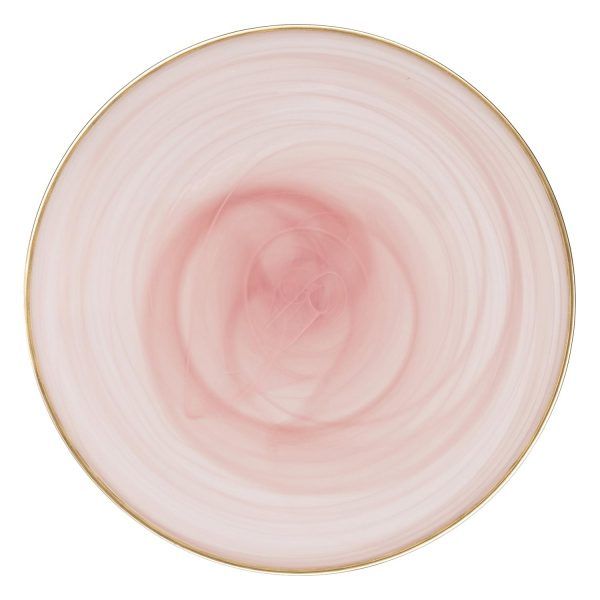 Pale pink circular swirl with a thin gold rim, resembling a decorative plate or glass dish