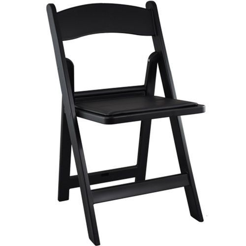 Black folding chair with a built-in writing tablet