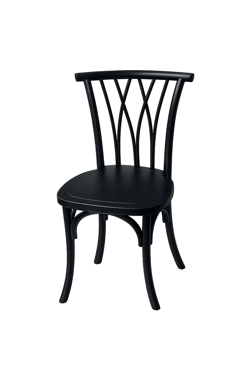 Black wooden dining chair with a curved back and round seat