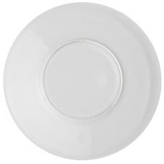 White porcelain saucer viewed from above on a plain background