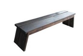 Dark wooden bench with angled sides on a white background