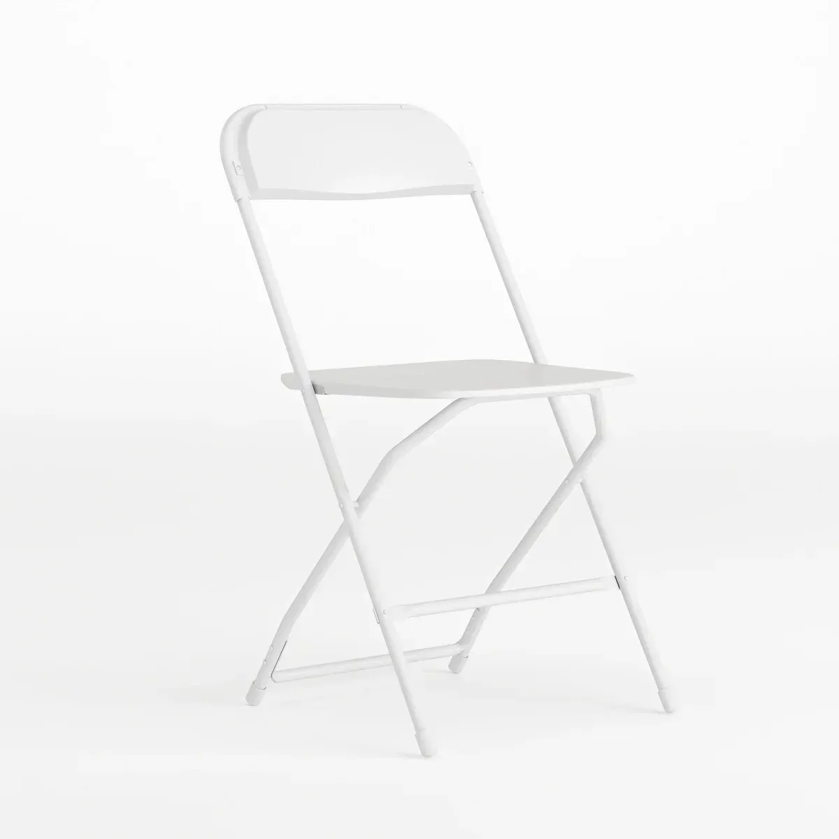 White folding chair on a plain white background
