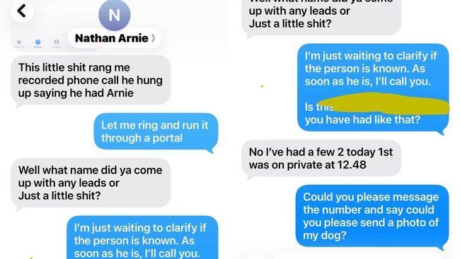 Text messages between two people discussing a recorded phone call and leads.