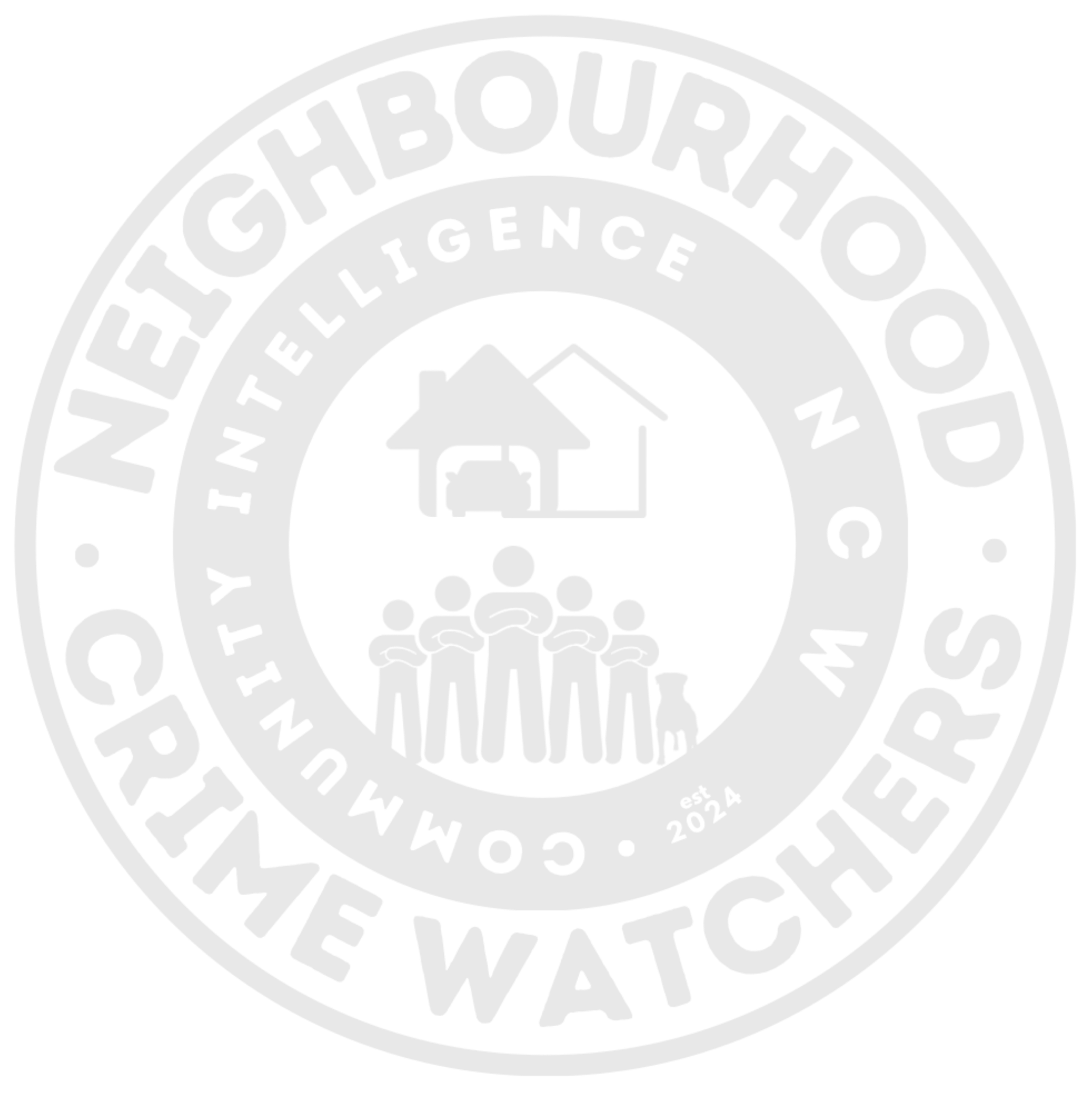 Neighborhood Watch logo with people and house in a circular emblem