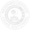 Neighborhood Watch logo with people and house in a circular emblem