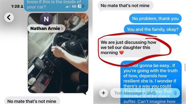 Text conversation about telling a daughter something difficult, with a highlighted message about discussing the news.