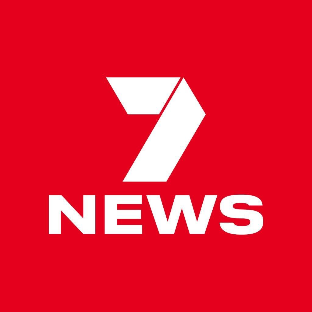 7 News logo on red background. White 
