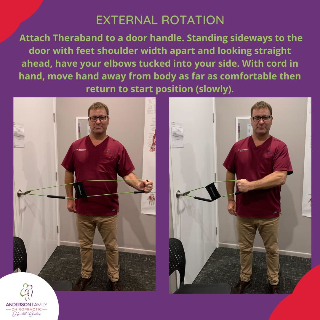 A Man is Doing an Exercise Called External Rotation — Anderson Family Chiropractic Health Centre in Mount Pleasant, QLD
