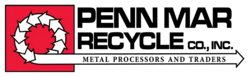 Logo for Penn Mar Recycle Co., Inc. with a red square, circular white arrows, and the slogan