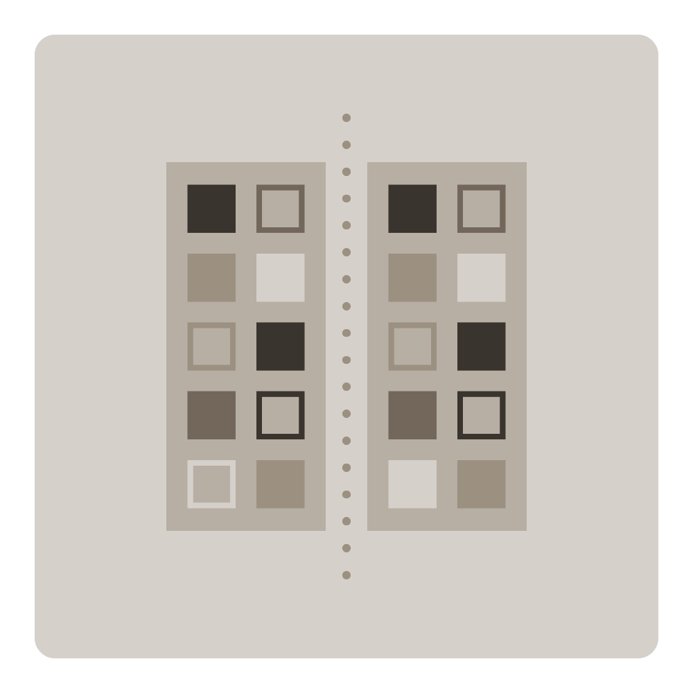 Abstract icon with almost identical square patterns on each side, with one difference between them, symbolizing authenticity