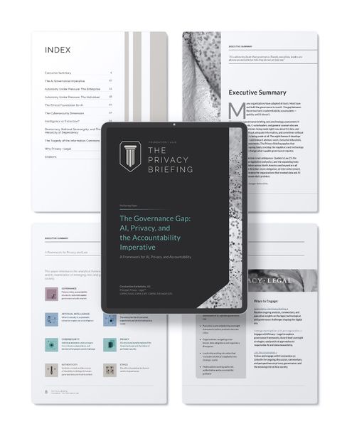 Dark report cover overlaid on four white document pages in a clean layout