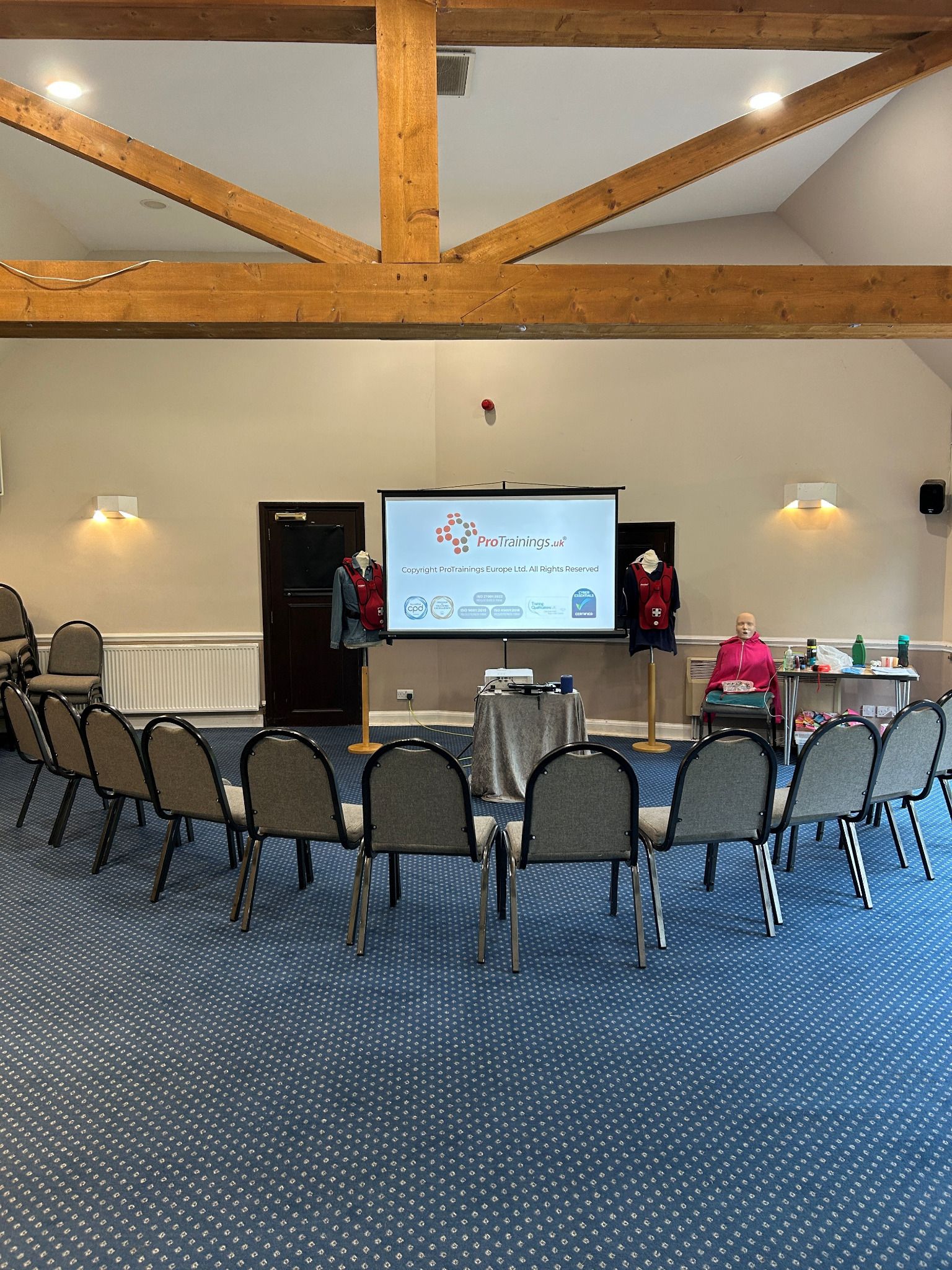 Cobham training room prepared for first aid training