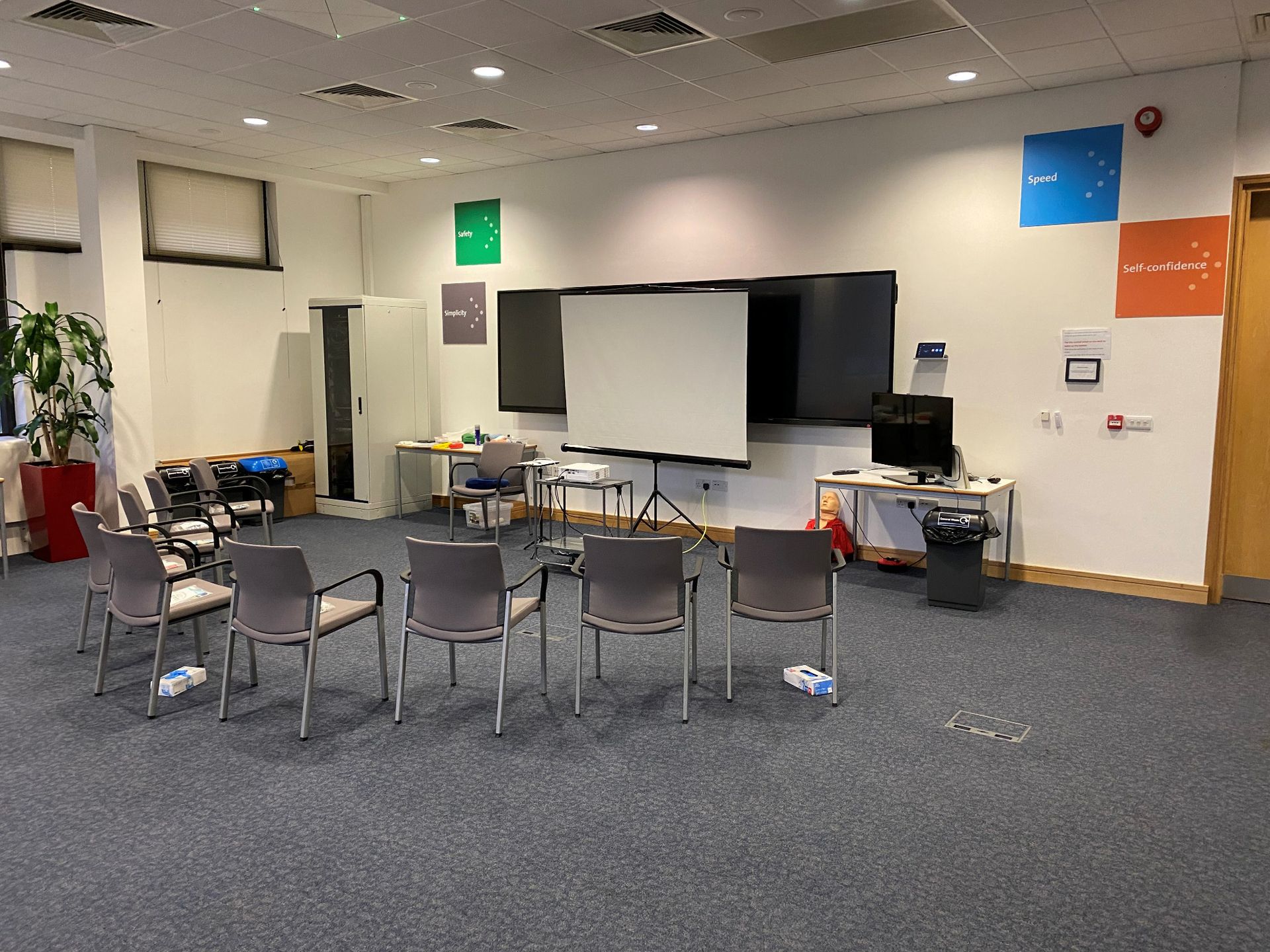Hersham training room prepared for first aid training