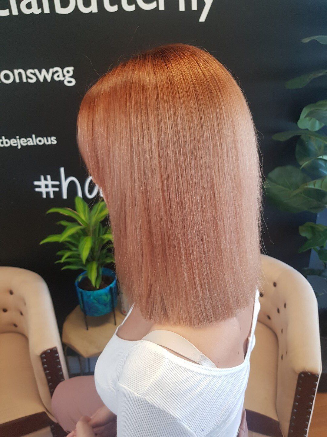 Hair with copper tones and visible texture.
