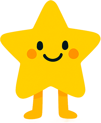 Yellow star with a smiling face, rosy cheeks, and legs.