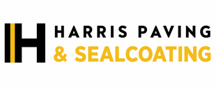 Harris Paving & Sealcoating logo in black and gold with a stylized H icon