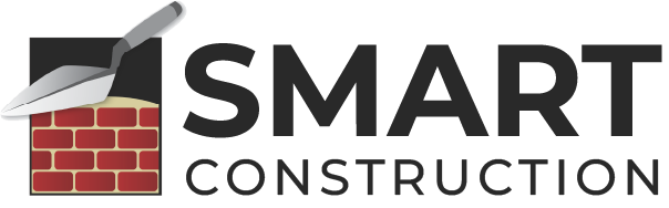 Logo for Smart Construction. Shows a trowel and brickwork, with text that reads