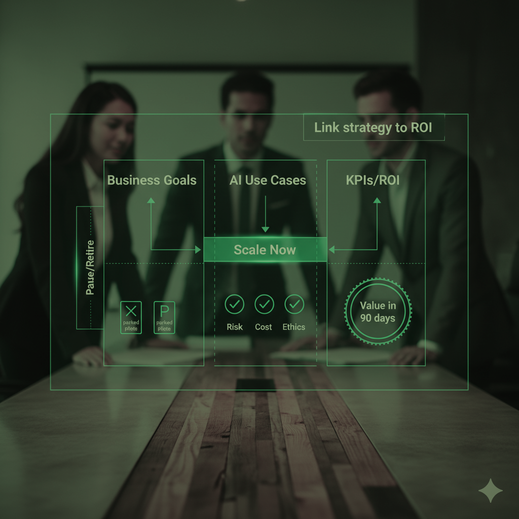 A group of people are standing in a room in front of a large screen.