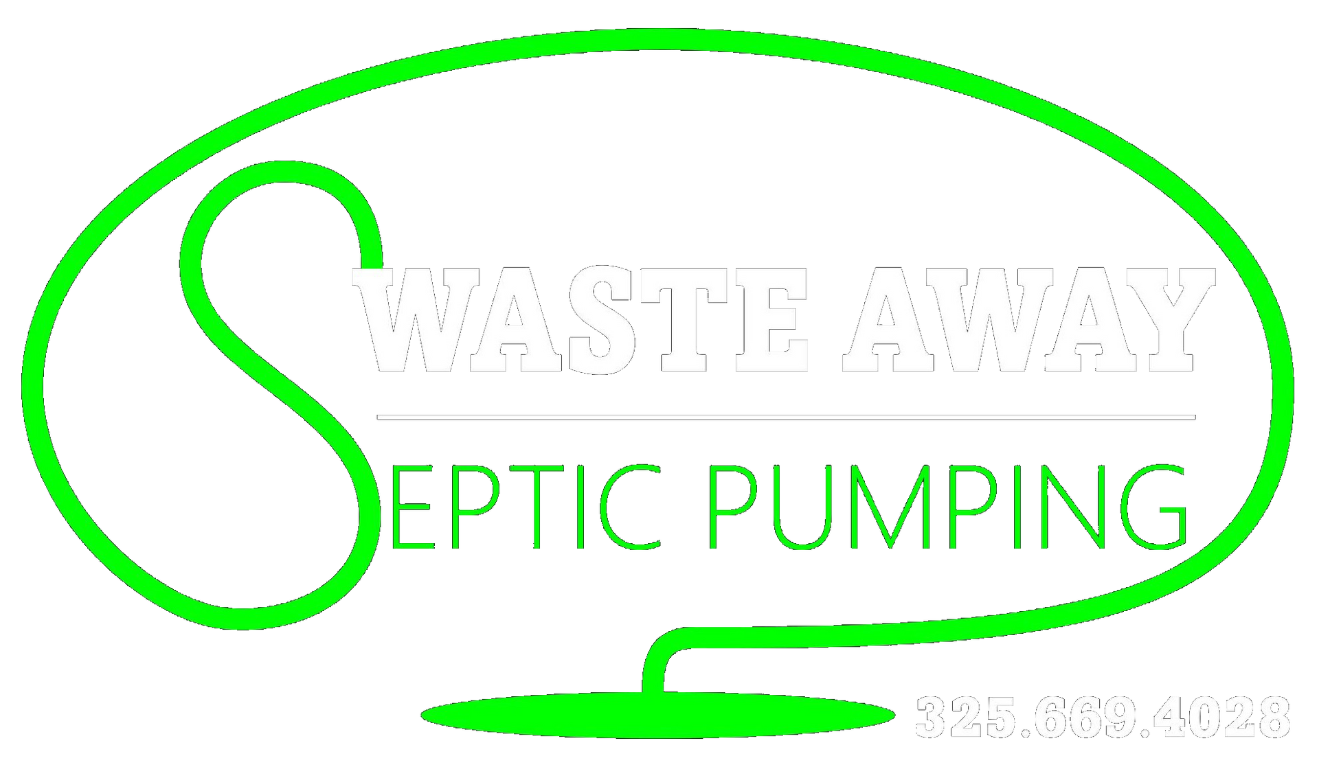 Logo for Waste Away Septic Pumping, green outline with "Waste Away" and "Septic Pumping" text.