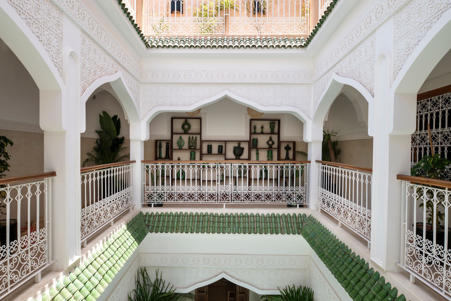 Patio and basin of the Bab Akoul riad in the medina of Marrakech