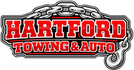 Hartford Towing & Auto logo with bold red text on a chain graphic