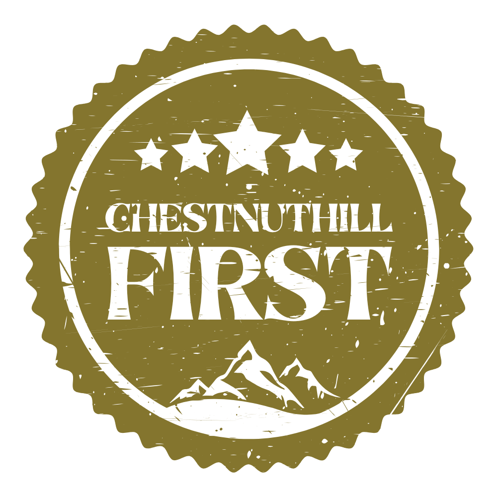 A stamp that says chestnut hill first with mountains in the background