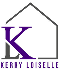 Real estate logo with purple and gray house outline, large purple K, and text &ldquo;KERRY LOISELLE TEAM&rdquo;