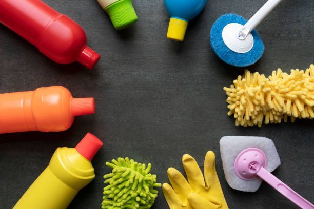 House cleaning product on black table background, home service and cleaning service | Winston Salem