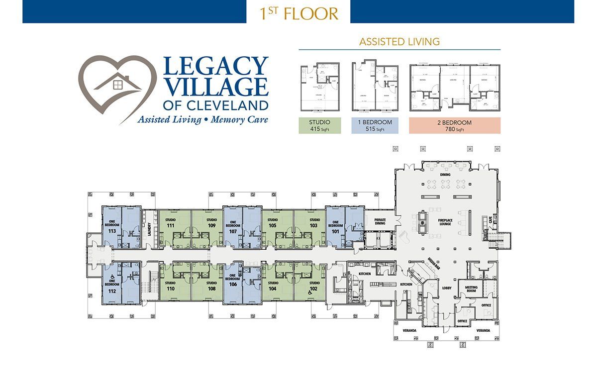 Floor plan of Legacy Village, showcasing residential units and common areas.