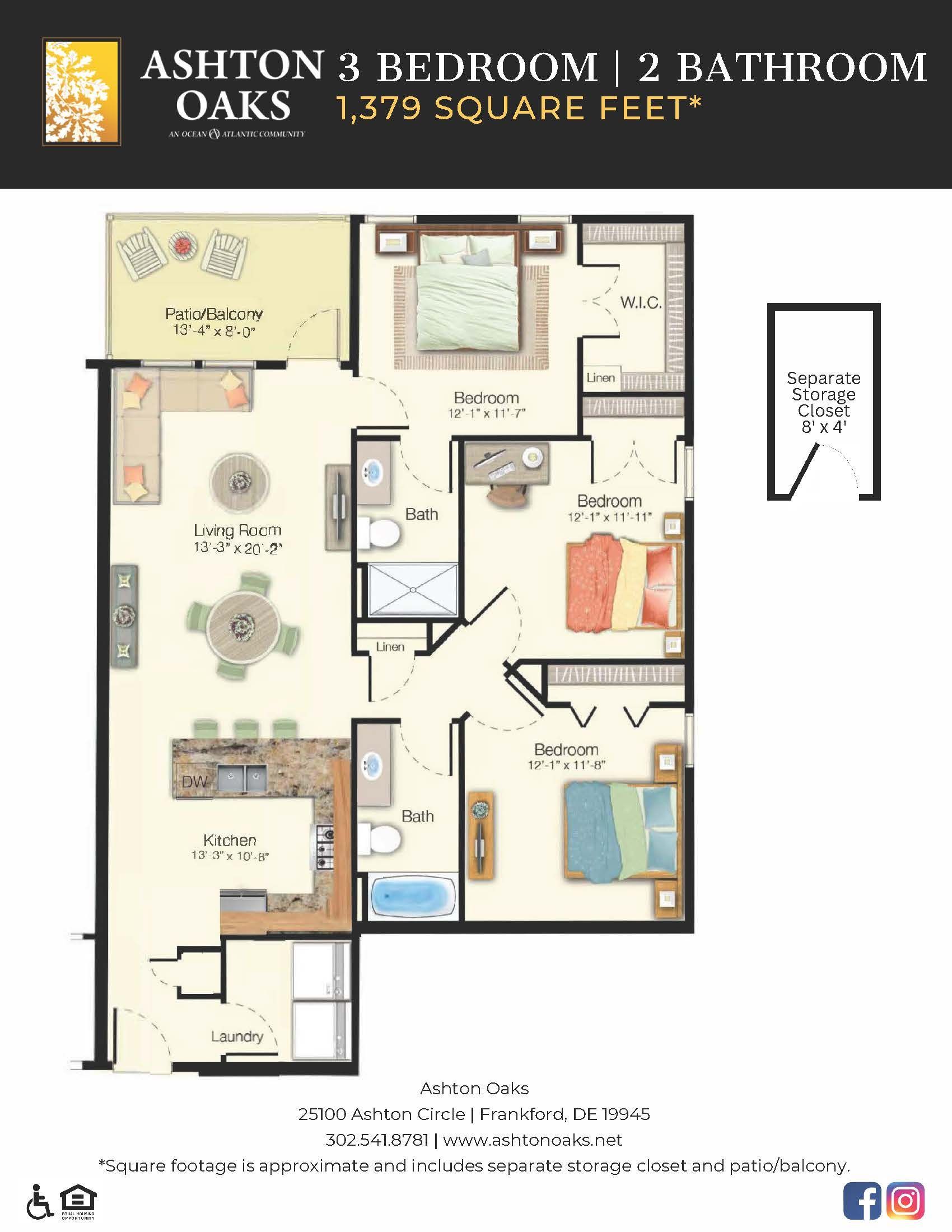 3BR/2BA floor plan