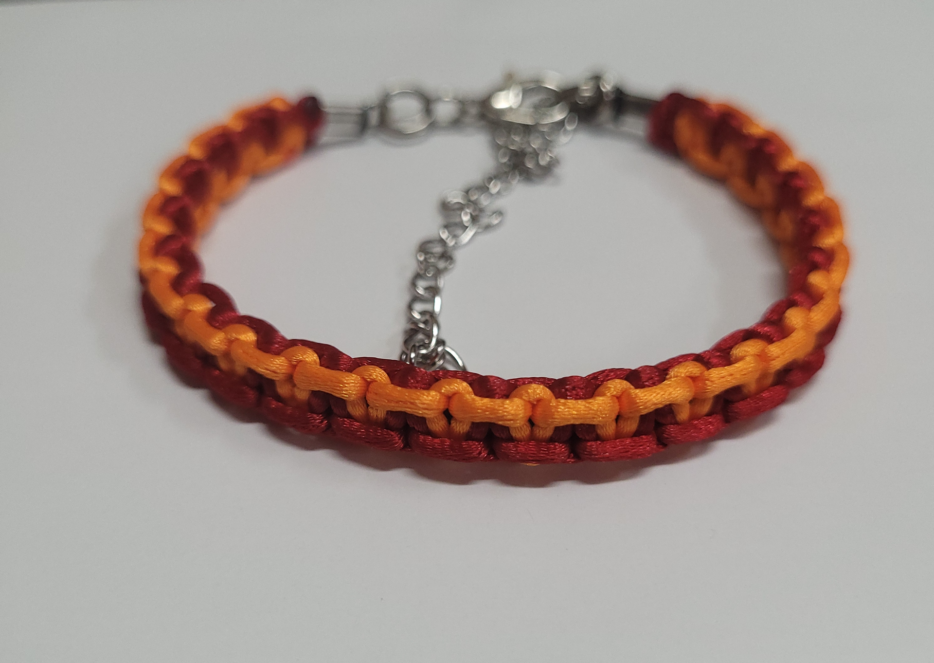 Red & Orange Macrame Bracelet/Anklet fits from 6.5 to 10 inches, durable 316 stainless steel accents.