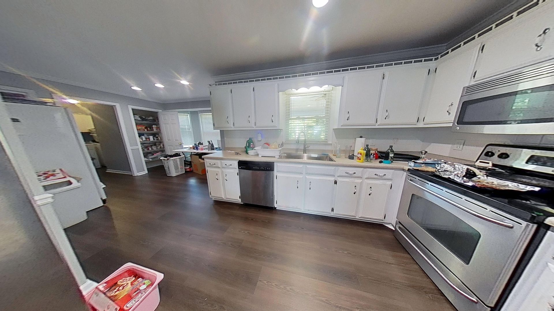 Close-up of restored kitchen cabinet after water damage repair