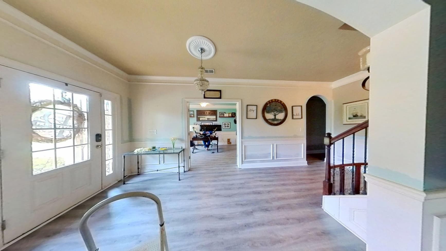 Clean restored entryway with new flooring after flood cleanup