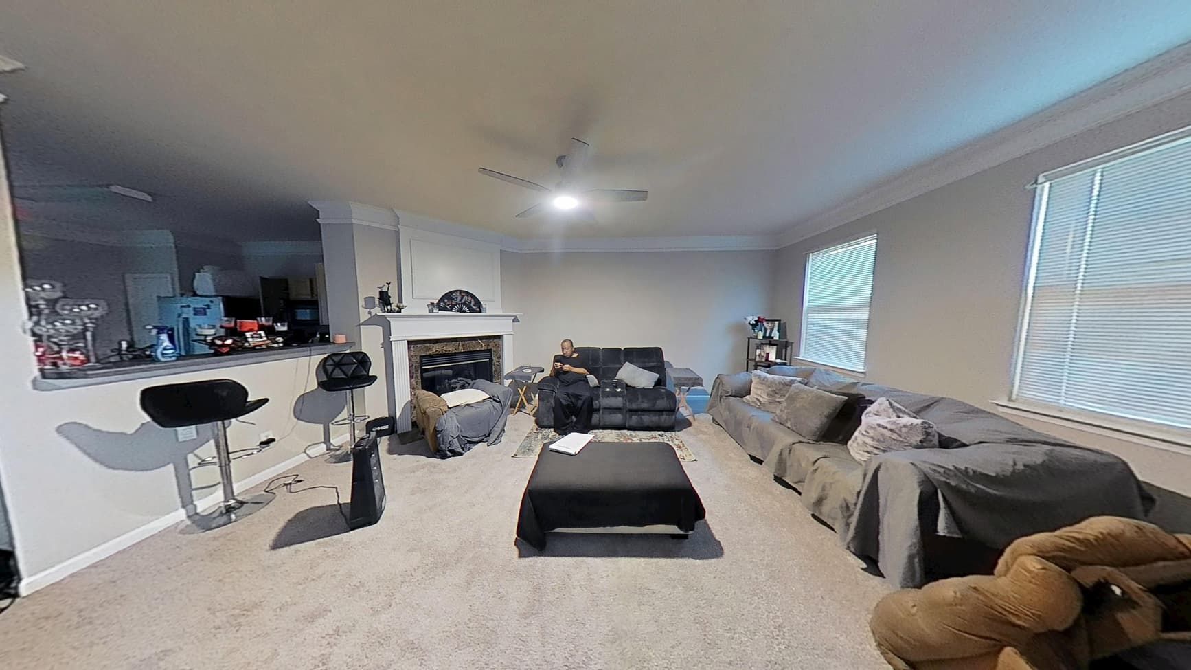 Restored living room after water damage repair in Mableton GA