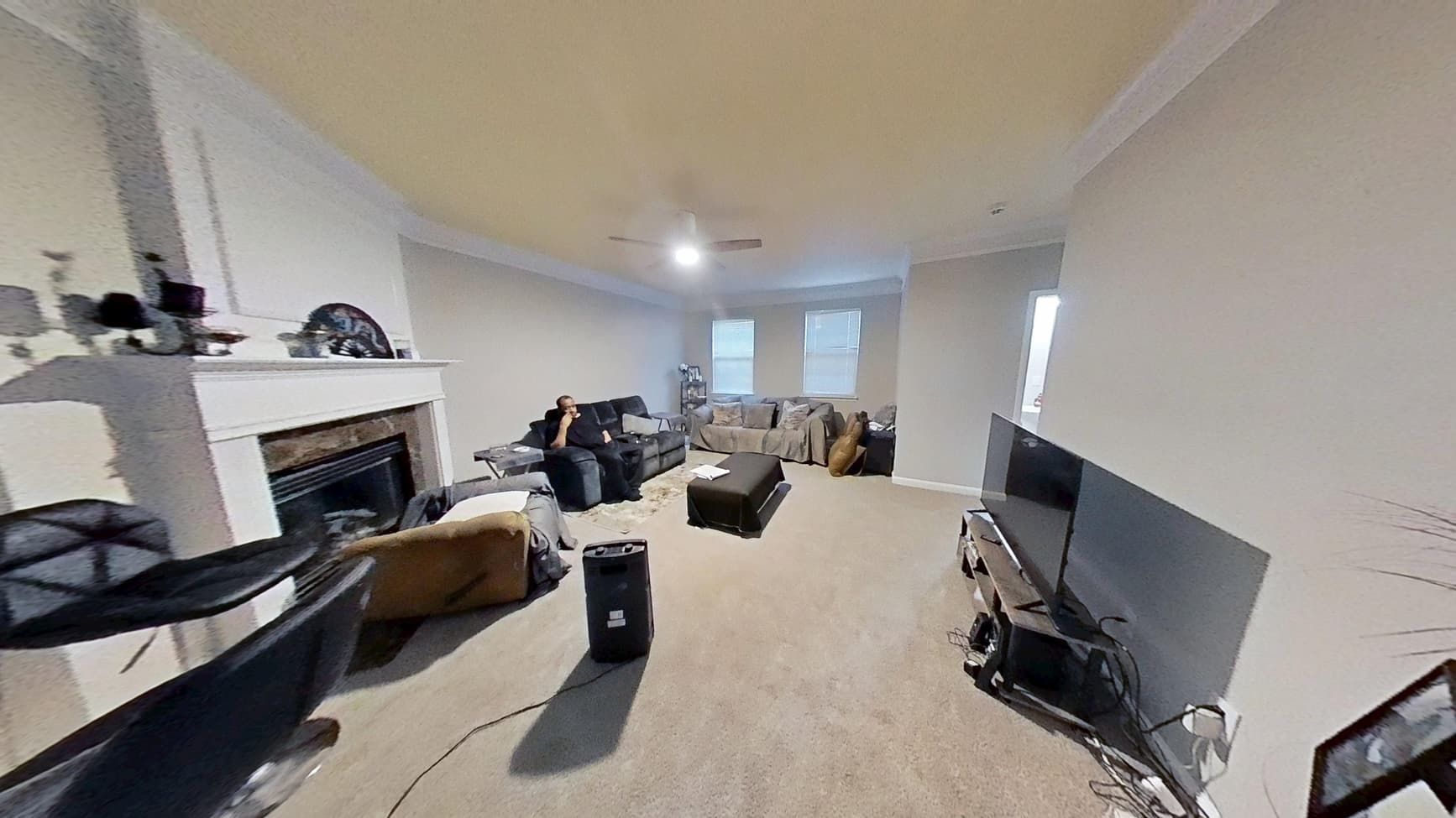 Living room fully restored after flood in Mableton GA