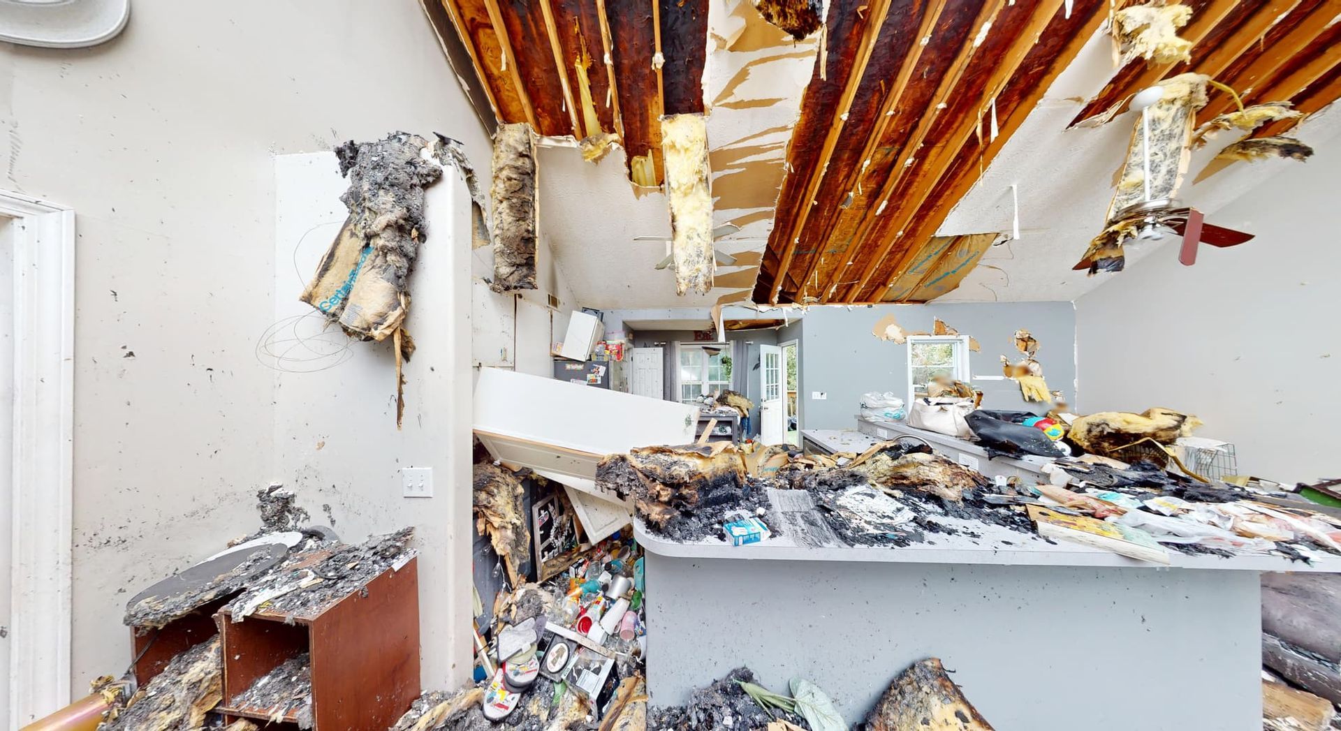 Kitchen area during fire damage restoration process in Loganville GA