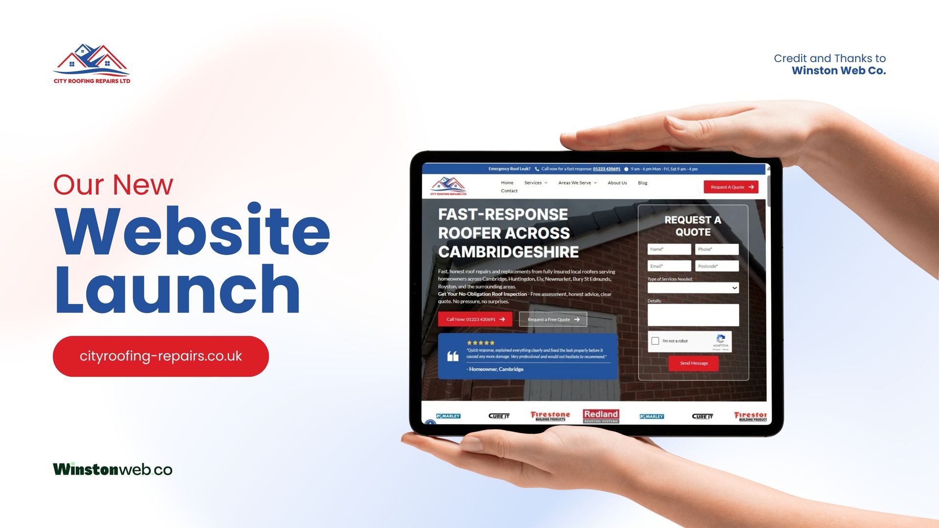 Hands holding a tablet displaying a new website for CRR , built by Winston Web Co